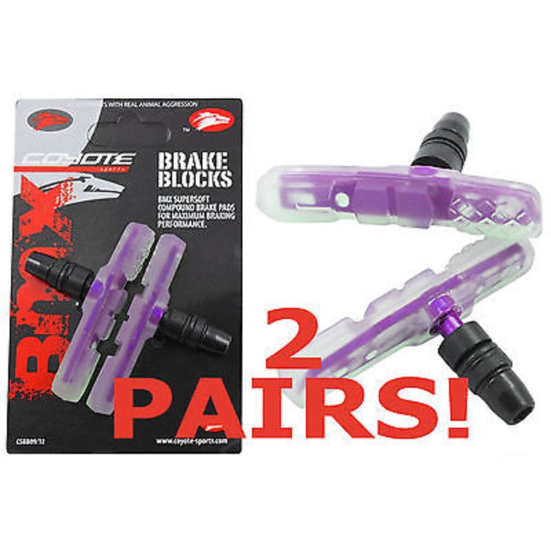 PURPLE BMX MTB V or U BRAKE BLOCKS SET OF 4 PADS(2 PAIRS) COYOTE SUPER SOFT