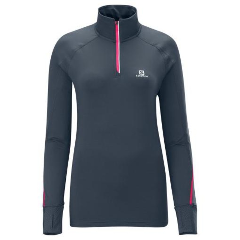 Salomon Womens Trail Runner LS Zip Tee Dark Cloud- Grey Large