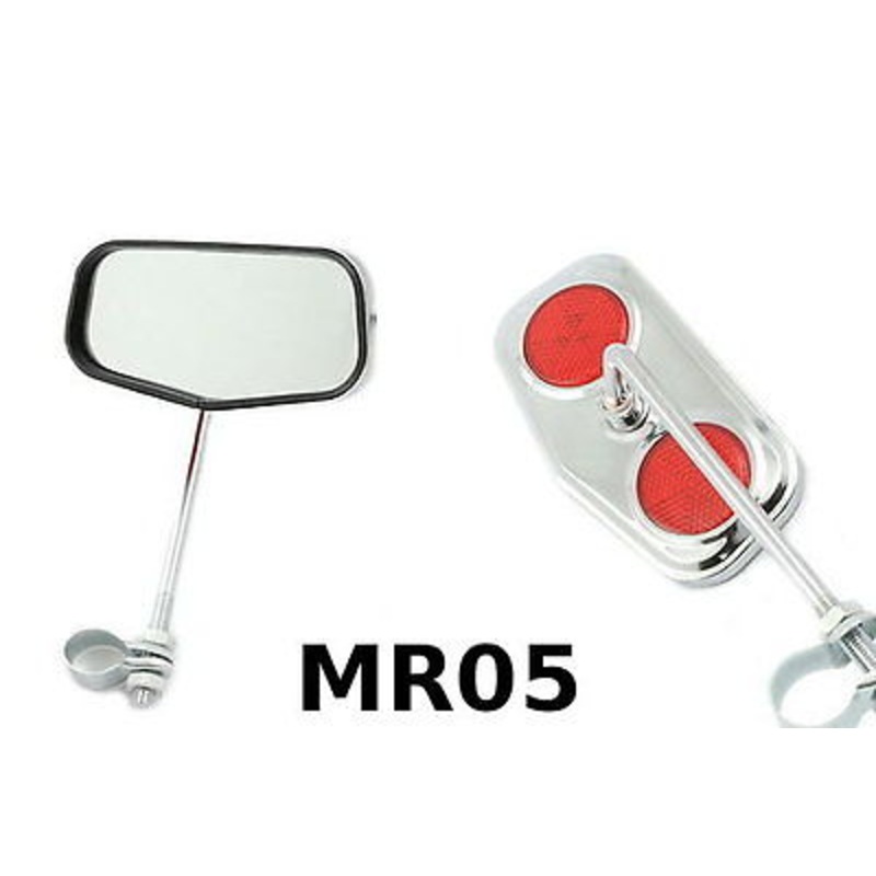 PAIR RETRO BIKE MIRRORS CHROME CYCLE HANDLEBAR MIRROR DOUBLE REFLECTORS