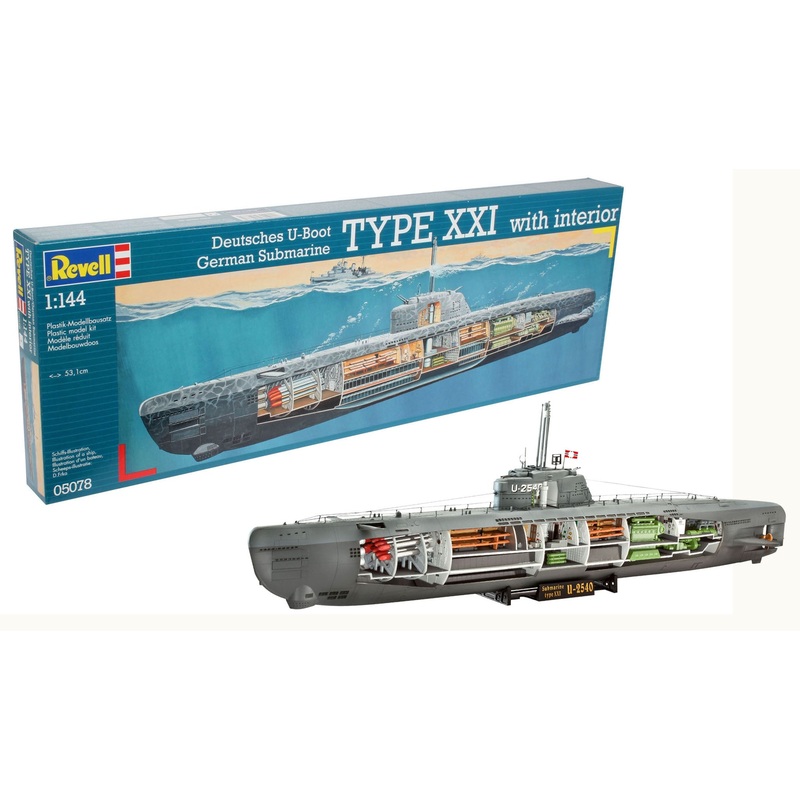 Revell German Submarine Type XXI with Interior 1:144 Warship Model Kit
