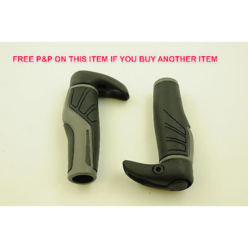 PAIR HERRMANS ADRENALIN LOCK ON BIKE HANDLEBAR GRIPS BLACK & GREY SALE 70% OFF