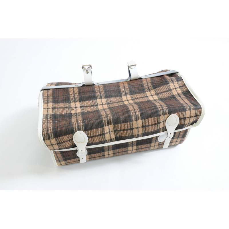 RARE 70s BRITISH MADE LARGE 13 RACING BIKE SADDLEBAG TARTAN NEW OLD STOCK NOS