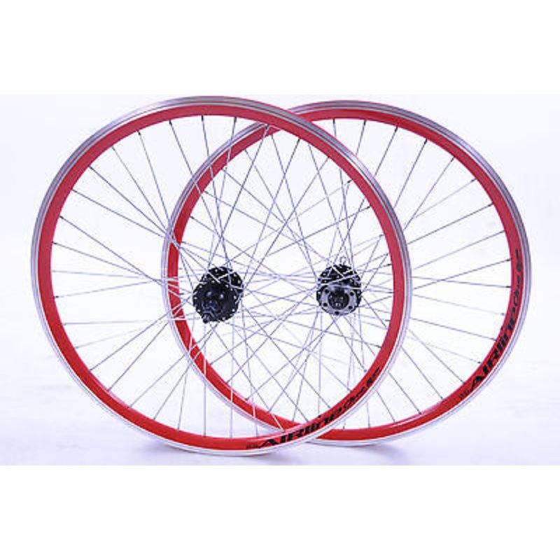PAIR WHEELS 26 MTB WITH DISC BRAKE HUB,RED AIRLINE DOUBLE WALL RIMS MULTISPEED