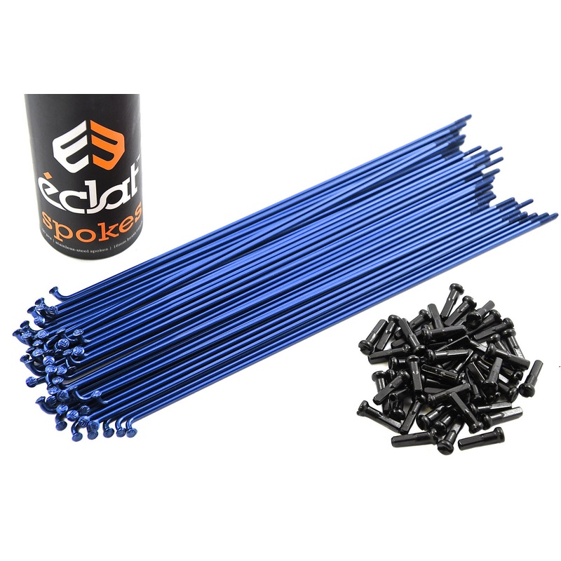 50 x ECLAT STAINLESS STEEL 184mm 14 Gauge BLUE SPOKES WITH BLACK NIPPLES FOR BMX