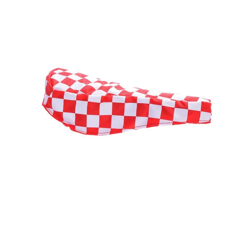 RED & WHITE CHEQUERED BIKE SEAT COVER RETRO SUIT BMX, MTB OR ANY CYCLE SADDLE