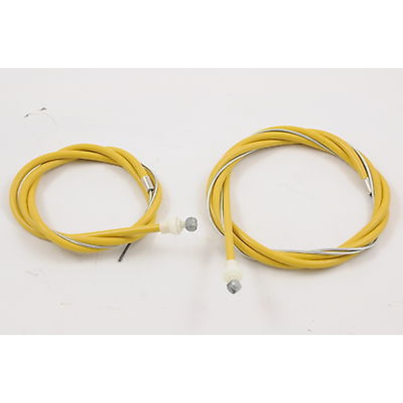 OLD SCHOOL BMX OR MODERN BMX YELLOW FRONT & REAR BRAKE CABLE SET BARREL END