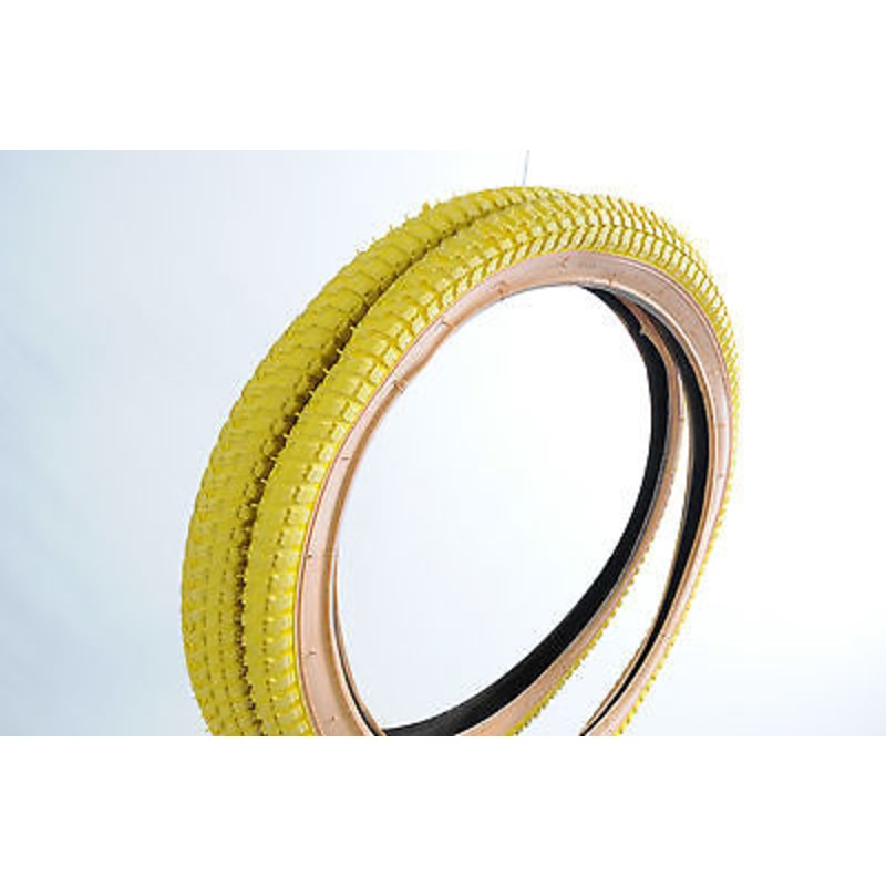 PAIR 20 x 2.125 OLD SCHOOL BMX SNAKE BELLY TYRES YELLOW AMBERWALL (GUMWALLS)