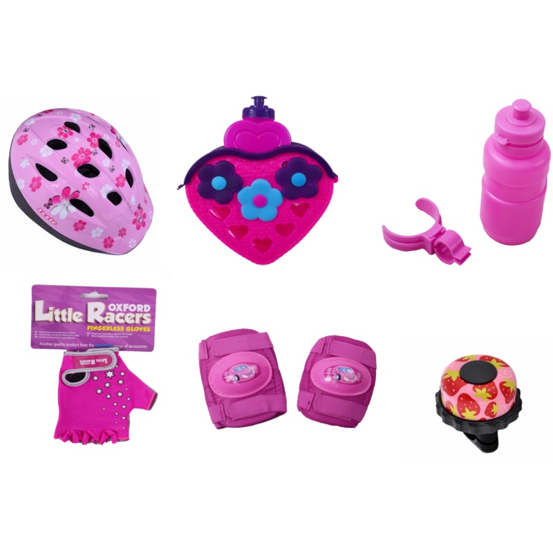 EXCLUSIVE GIRLS BIKE IDEAL GIFT 48-54cm HELMET,KNEE & ELBOW PADS,MITTS,BELL,BASKET & BOTTLE