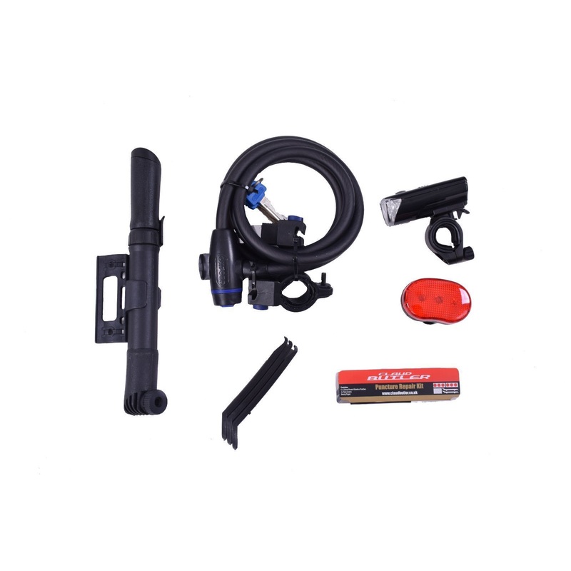 CYCLIST BIKE STARTER ACCESSORY PACK,LIGHTS,LOCK,PUMP,TOOLS IDEAL PRESENT