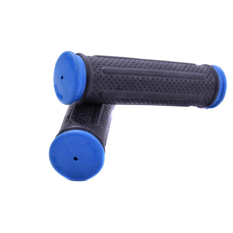 HERRMANS 120mm MTB-ALL BIKE HANDLEBAR GRIPS QUALITY SOFT BLACK BLUE ENDS