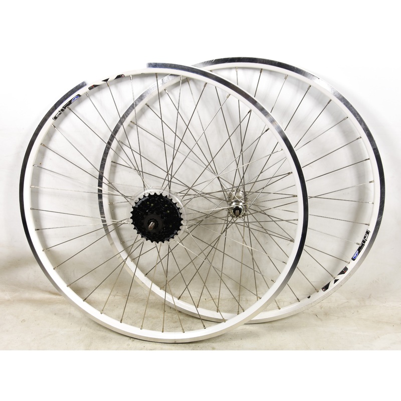 PAIR 700c WHEELS DUAL WALL WHITE 622-19 SHIMANO HUB 7 SPD HYBRID TREKKING BIKE