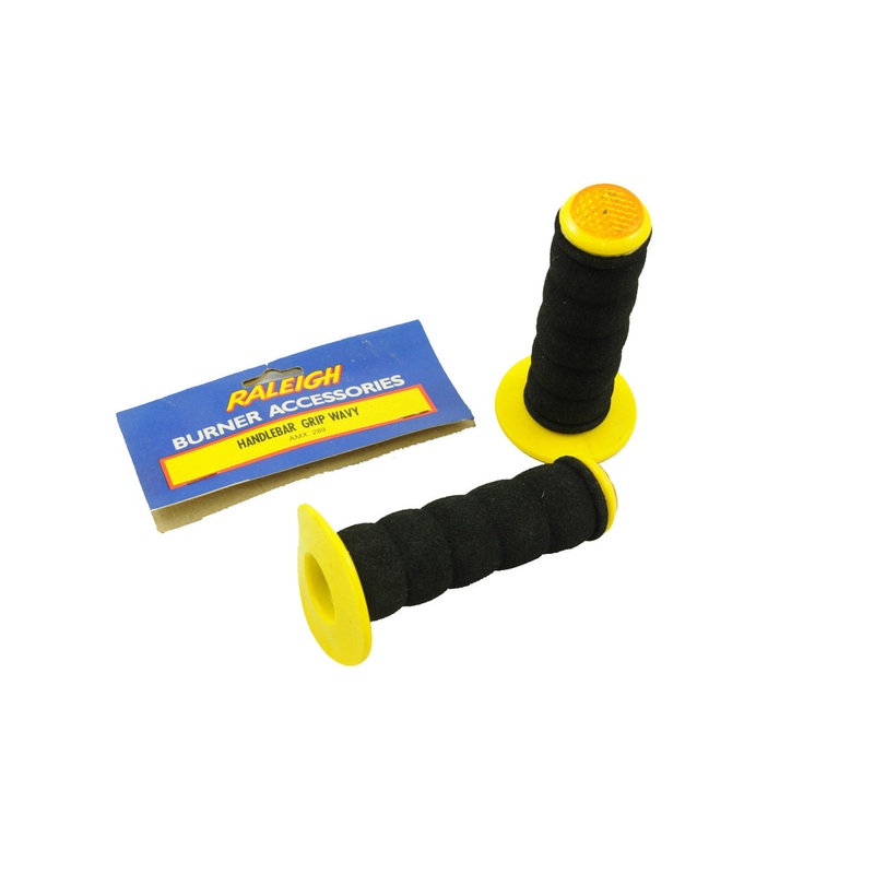 RALEIGH BURNER GENUINE MADE 80’s OLD SCHOOL BMX HANDLEBAR GRIPS YELLOW