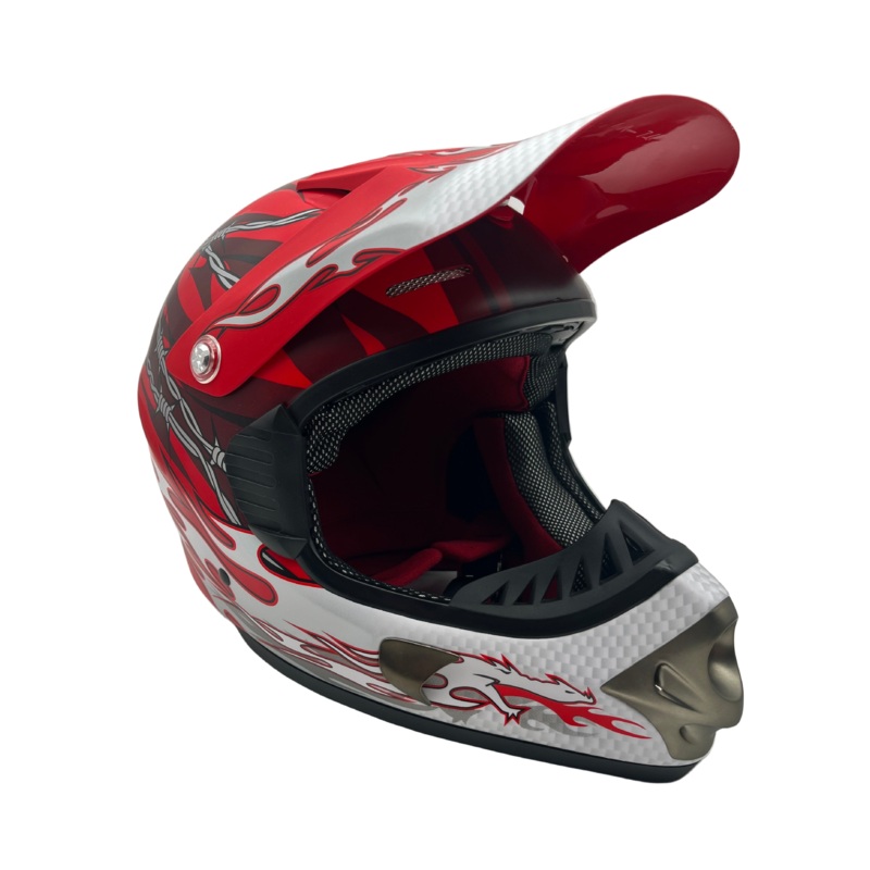 Incomplete Full Face Downhill Motocross Fibreglass Bike Helmet B.e. Dragon 55-56cm Red