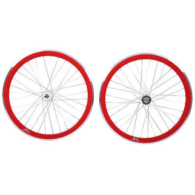PAIR 700c 622-13 FLIP FLOP FIXIE WHEELS,NOVATEC SEALED HUBS DEEP WALL RIMS RED