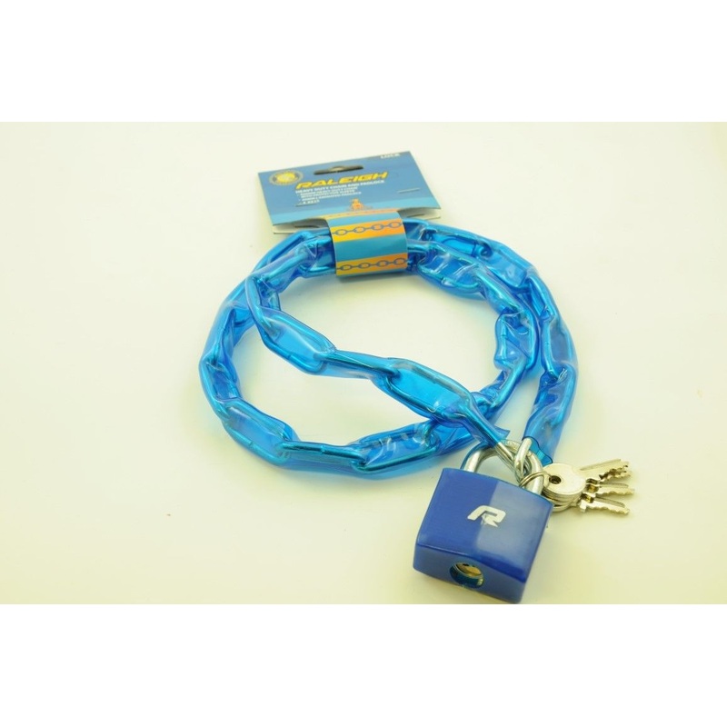 RALEIGH BIKE 90cm LONG 4mm SLEEVED CHAIN WITH HARDENED 40mm LOCK, FOUR KEYS