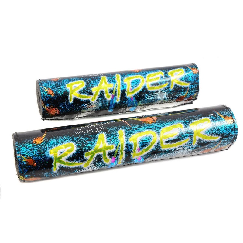 BMX PAD SET RAIDER BLACK & MULTI COLOUR 2 PIECE HANDLEBAR & FRAME PAD