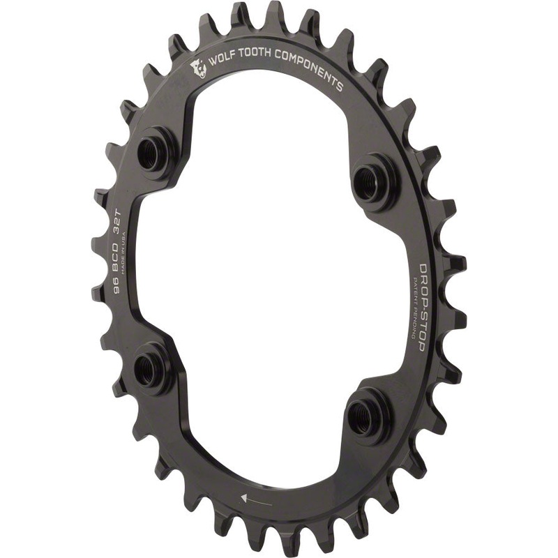 Wolf Tooth 96 BCD Chainring – 30t 96 Asymmetric BCD 4-Bolt Drop-Stop For Shimano XTR M9000 M9020 Cranks BLK