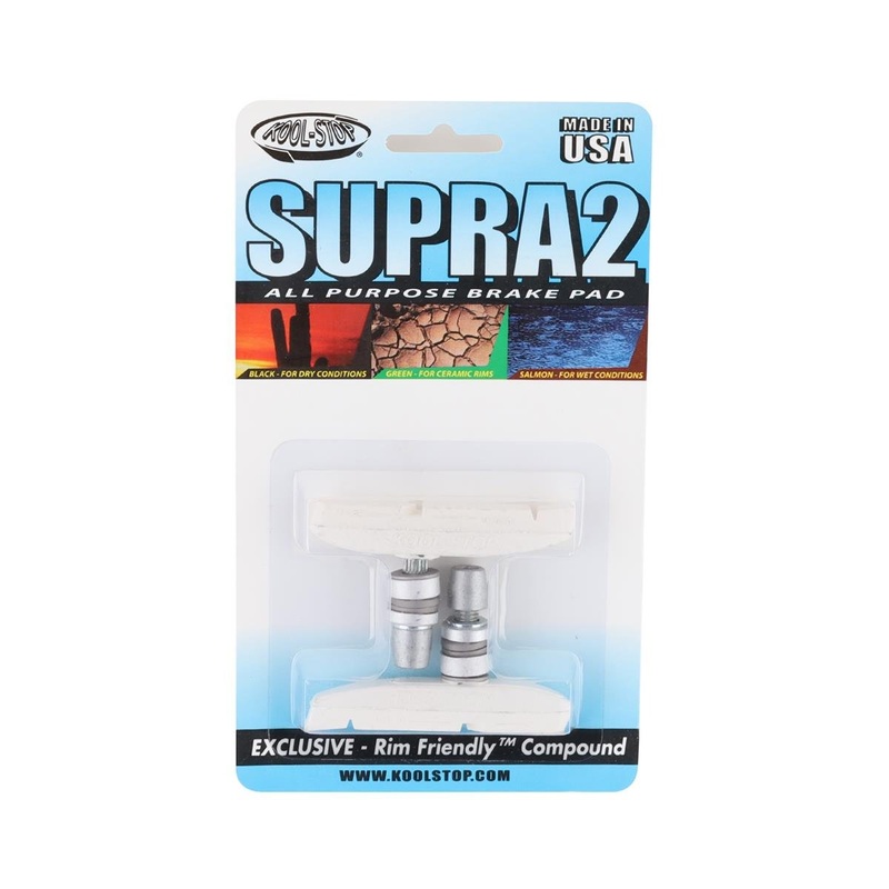 Kool Stop Supra 2 Brake Pads (White) (1 Pair) (All-Weather Compound) (Threaded)