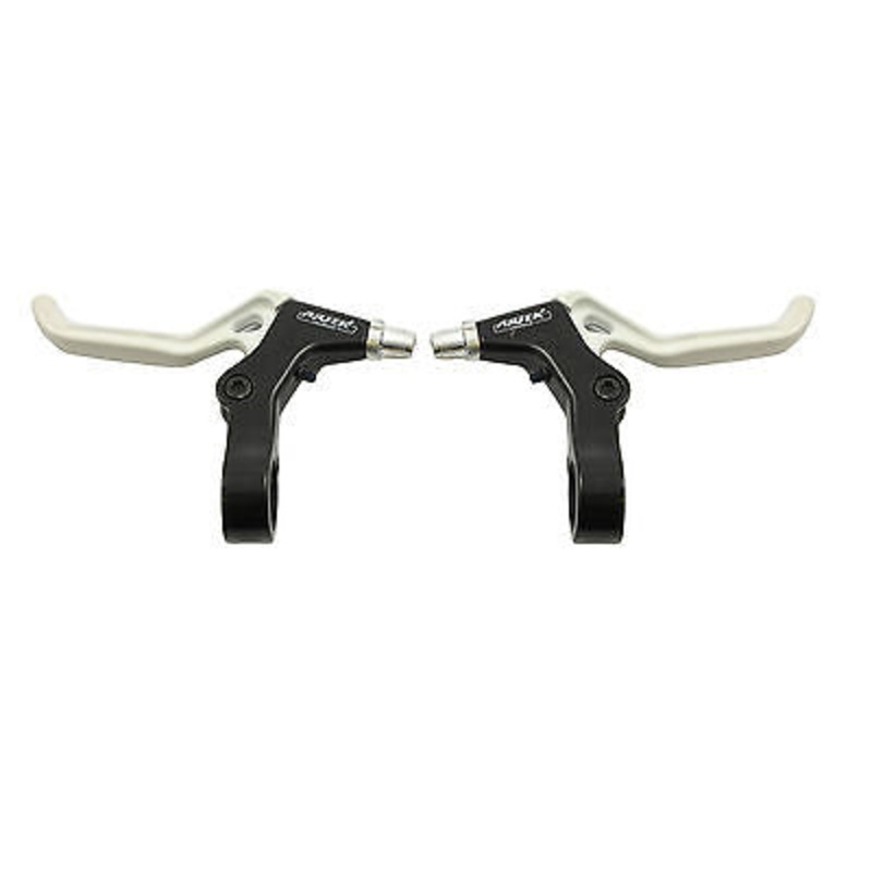 PAIR WHITE APSE ARTEK BMX BIKE FREESTYLER BRAKE LEVERS WITH REACH ADJUSTER
