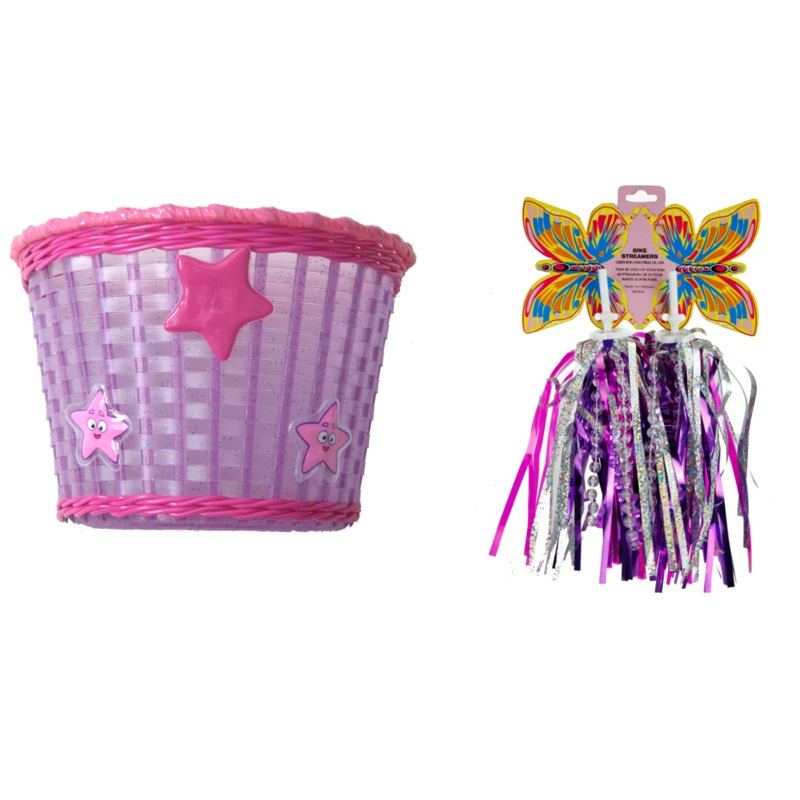 Child’s – Kids Pink Glitter Stars Front Shopping Bike – Bicycle Basket