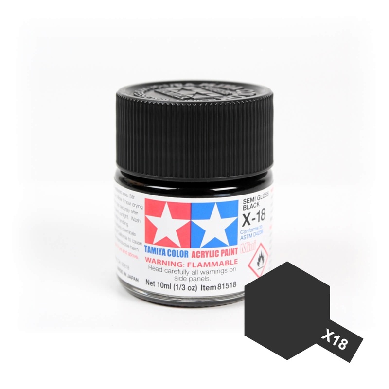 Tamiya Acrylic Mini 10ml X Gloss X-18 Semi Gloss Black Model Paints