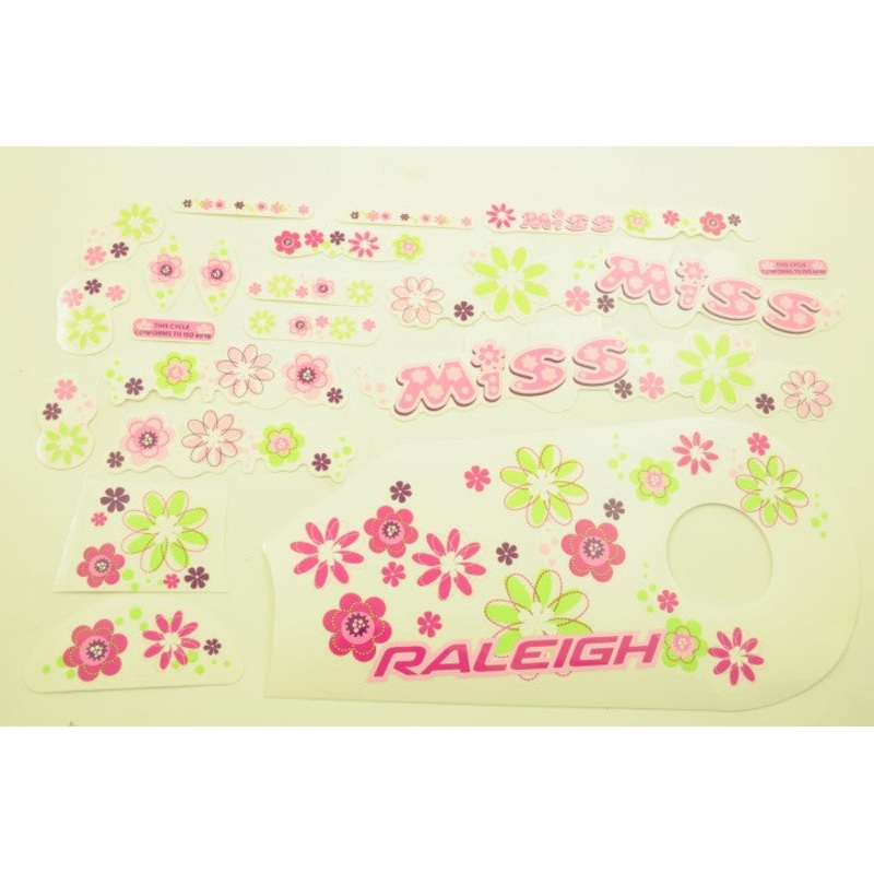 ORIGINAL RALEIGH 14 MINI MISS GIRLIE BIKE DECAL TRANSFER STICKER SET PINK, PURPLE, GREEN