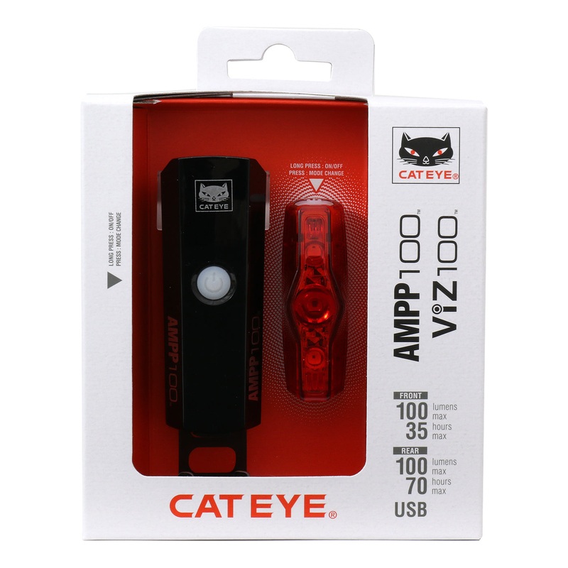 Cateye Ampp 100 Front & Viz 100 Rear Rechargeable Front & Rear Bike Light Set