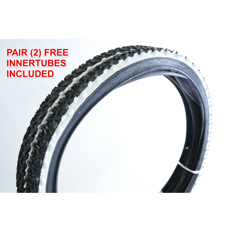 PAIR WHITE SIDE 26 x 2.00 (559  54) MTB TYRES + FREE INNER TUBES 2 TONE BLK-WHT