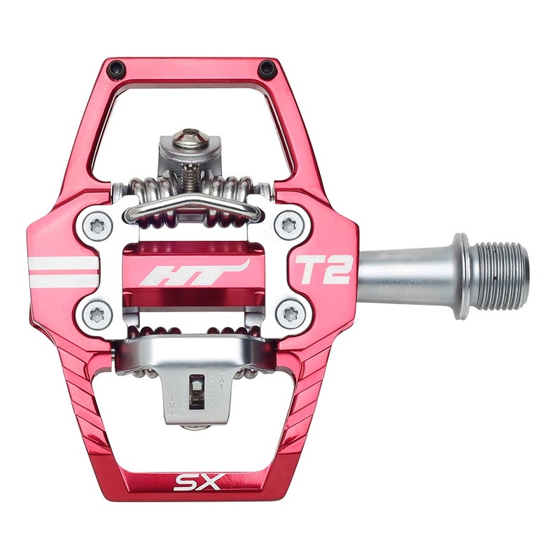 HT Components T2-SX Pedals – Dual Sided Clipless Platform Aluminum 9/16 Red