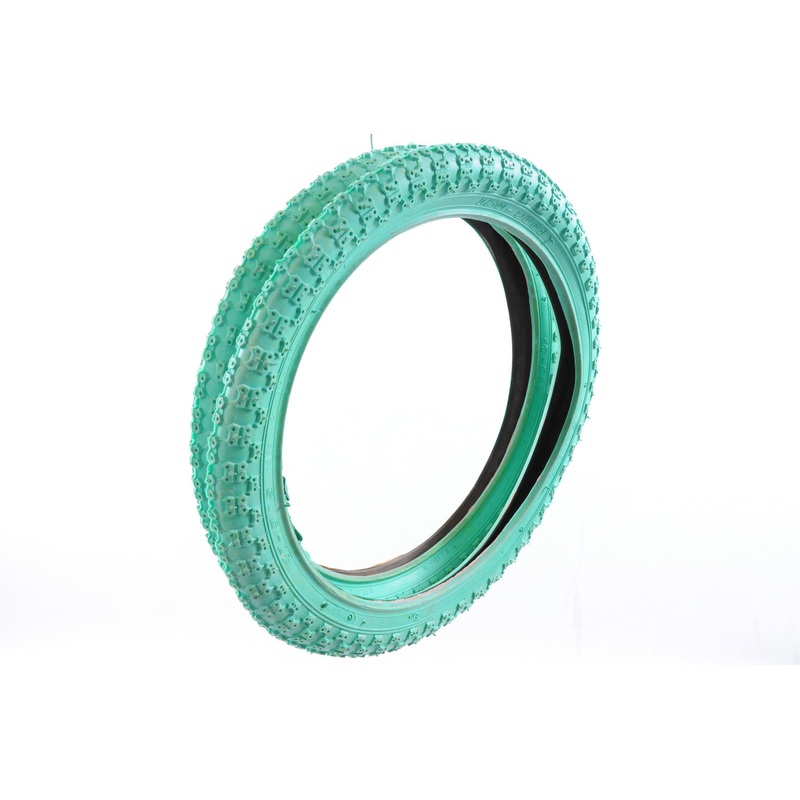 PAIR (2) 16 x1.75 GREEN COMP 3 STYLE BMX TYRES SUIT MINI BURNER & 16 BIKE WHEEL