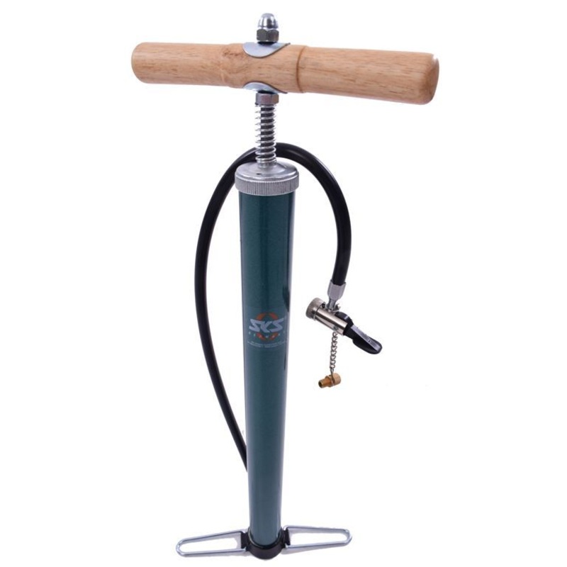 RETRO STYLE SKS BIKE TRACK PUMP WOODEN HANDLE SUITS PRESTA & SCHRADER 87 PSI