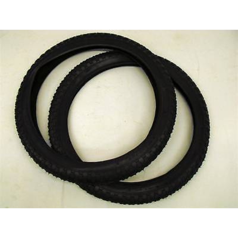 PAIR OLD SCHOOL BMX TYRES 20x 2.125 WIDE COMP 3 TYPE TREAD ALL BLACK TYRES NOS