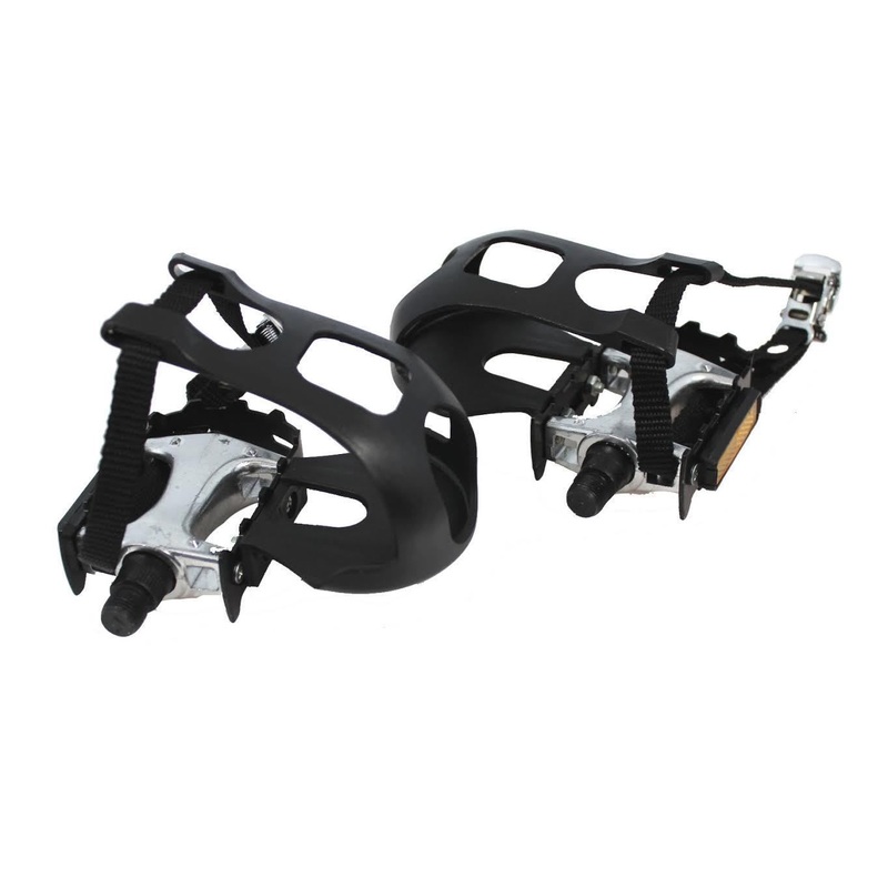 PAIR ALLOY MTB PEDALS WITH TOE CLIPS & STRAPS SUIT ALL CYCLES >> 75% OFF RRP