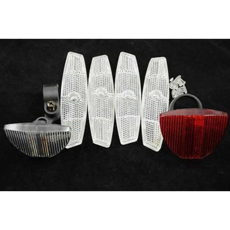 FULL BIKE REFLECTOR SET FRONT,REAR, BRACKETS FOUR WHEEL REFLECTORS SAFETY