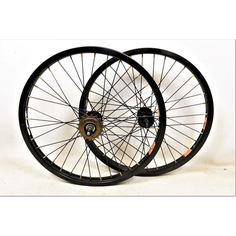 PAIR 20 BMX WHEELS DOUBLE WALL BLACK ALUMINIUM ALIENATION WIDE RIMS 3-8 AXLE NEW