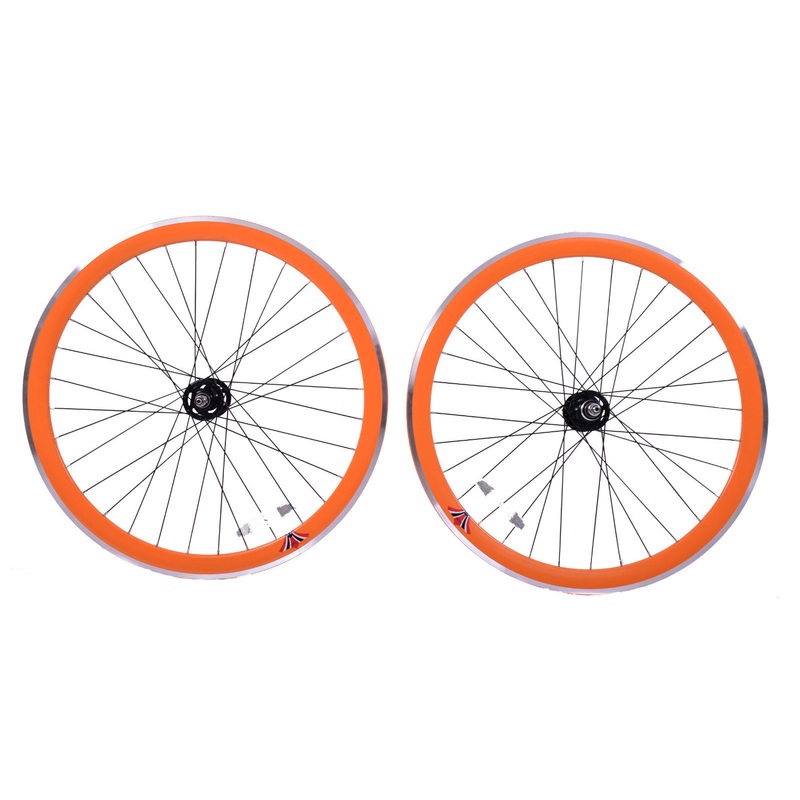 PAIR 700c 622-13 FLIP FLOP FIXIE WHEELS,NOVATEC SEALED HUB DEEP WALL RIMS ORANGE