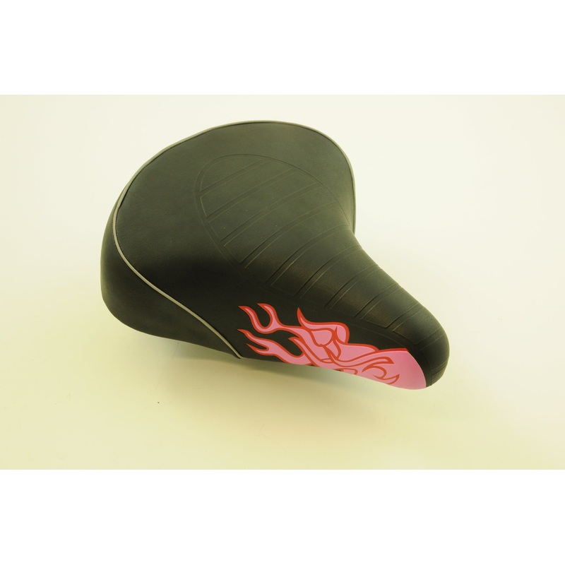 CHILDS BIKE SEAT WIDE COMFORT BIKE SPRUNG SADDLE CRUISER TYPE FLAME PATTERN