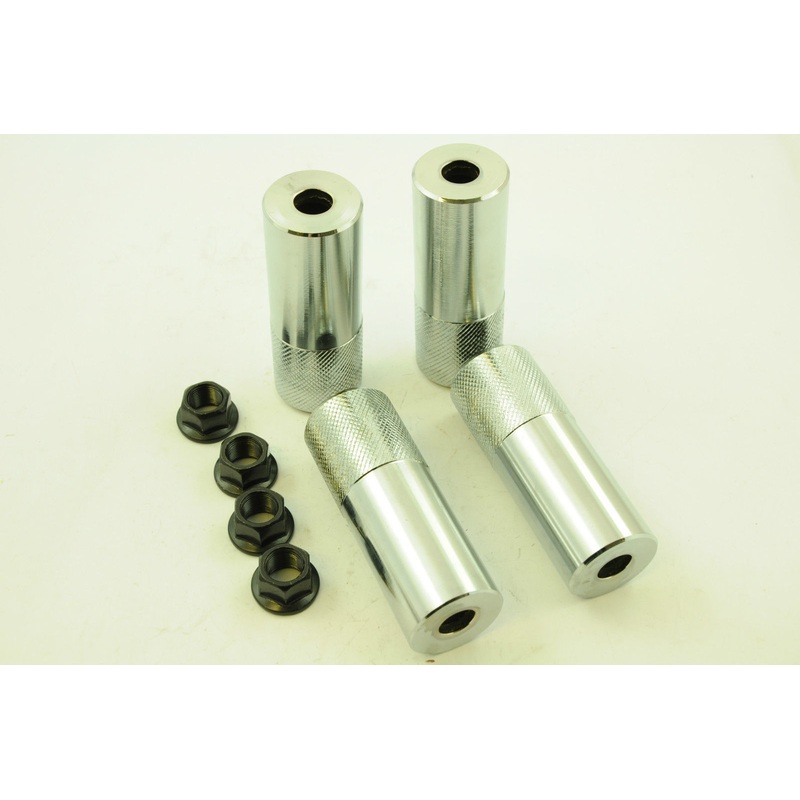 SET OF 4 BMX CHROME STUNT PEGS 14mm AXLE + NUTS 4 (100mm) 40mm DIA GRIND PEGS