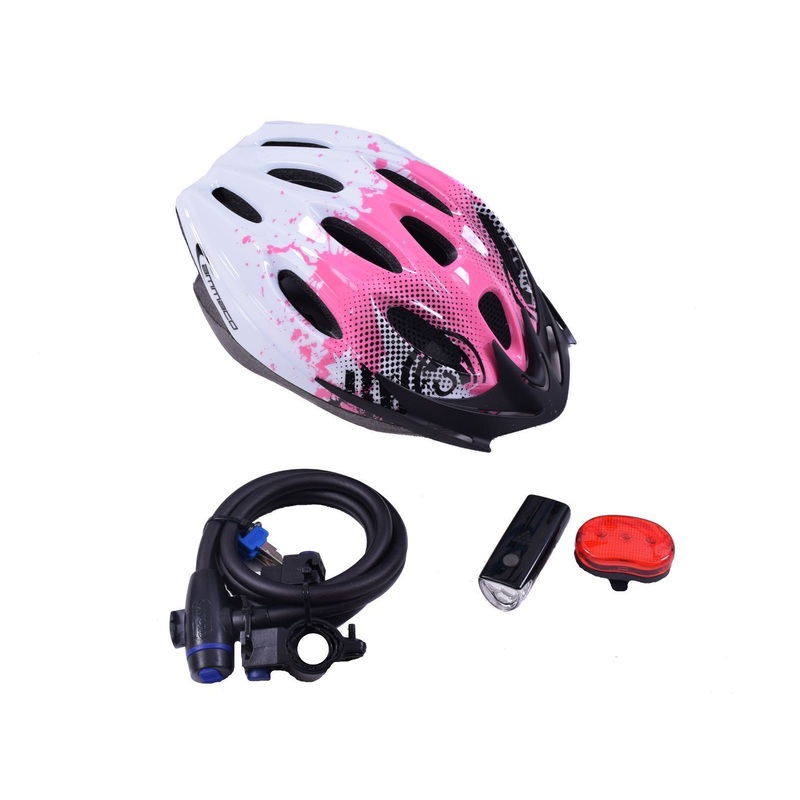 GREAT IDEAL PRESENT BIKE ACCESSORY PACK LADIES-GIRLS BICYCLE HELMET,LOCK,LIGHT SET