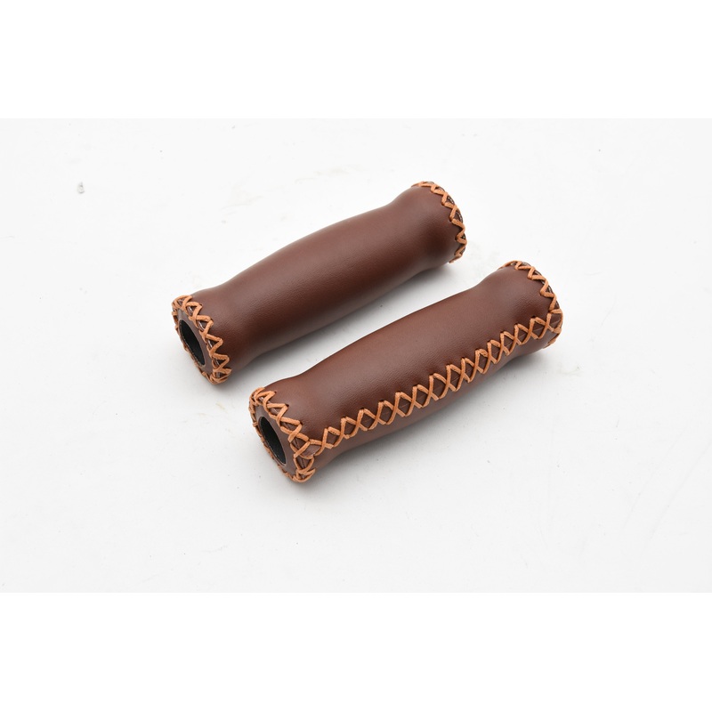 Brown Track Cruiser Beach Bike Bicycle Handlebar Grips Leather Vinyl Type Cover Stitched 125mm