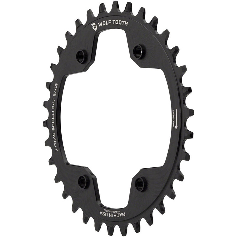 Wolf Tooth 96 BCD Chainring – 34t 96 Asymmetric BCD 4-Bolt For Shimano Cranks Use 12-Speed Hyperglide+ Chain BLK