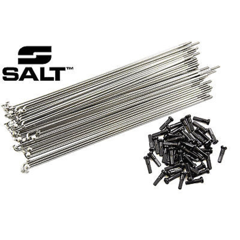 50 x SALT STAINLESS STEEL 179mm 14 Gauge CHROME SPOKES WITH BLACK NIPPLES BMX