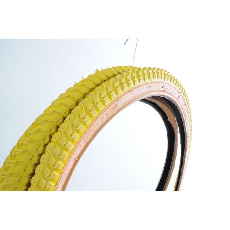 SET 20 x 1.75 AND 20 x 2.125 OLD SCHOOL BMX SNAKE BELLY TYRES YELLOW AMBERWALL