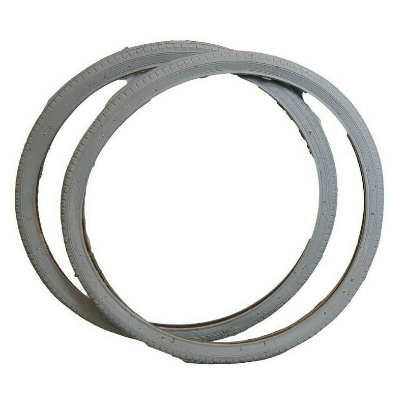 Pair Of Grey 24 X 1 3/8 (37-540) Bike Wheelchair Tyres Straight Line Tread