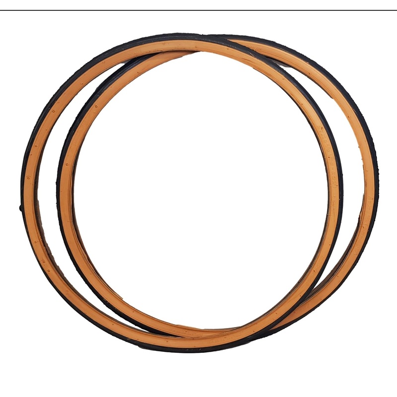 PAIR CLASSIC RACING TYRES 27 x 1 1-4 (32-630) TRADITIONAL ZIGZAG TREAD AMBERWALL