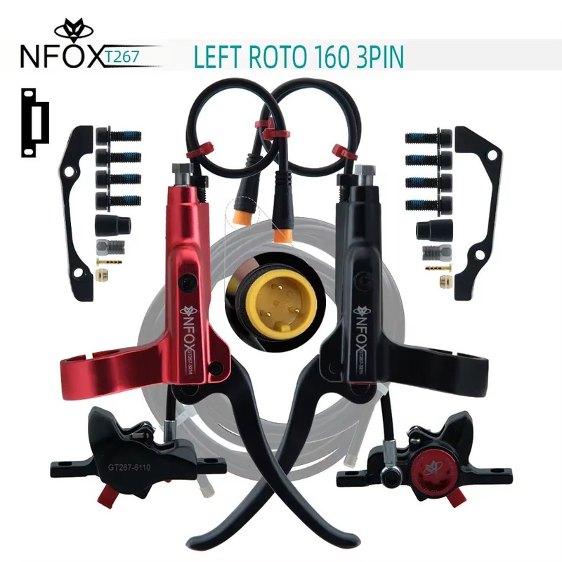 Nfox Gt267 Left Disc 3pin Electric Bicycle Oil Cutting Hydraulic Red Black Brakes160 Light Alloy Mountain Bike Accessories Hb875