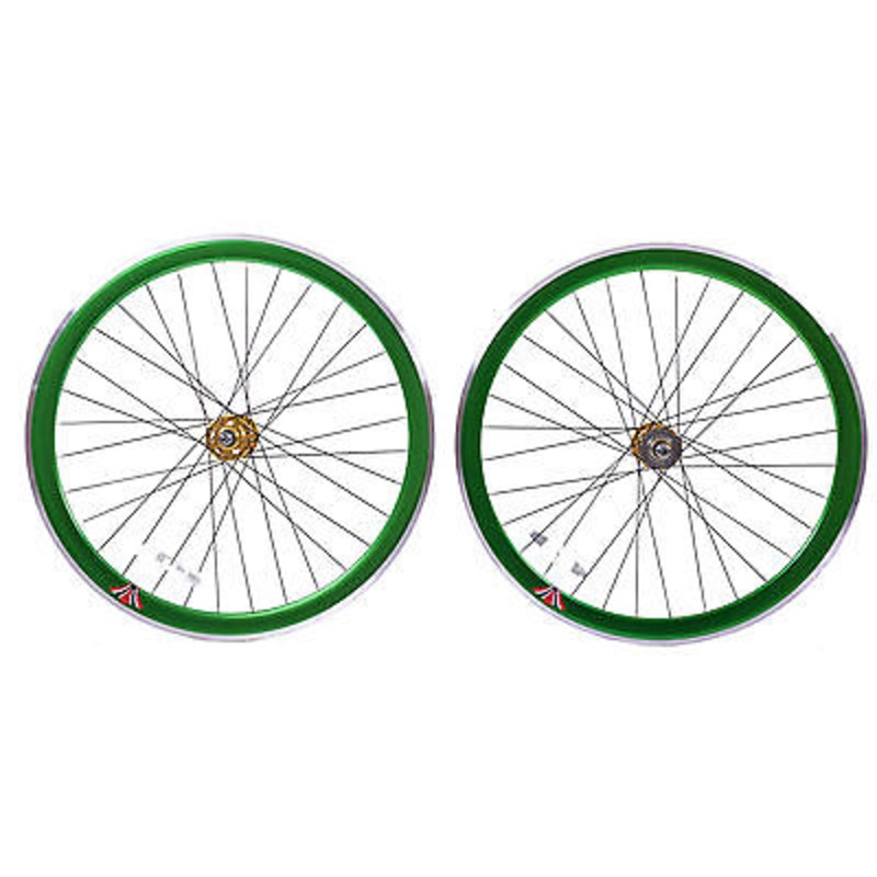 PAIR 700c 622-13 FLIP FLOP FIXIE WHEELS,NOVATEC SEALED HUBS DEEP WALL RIMS GREEN