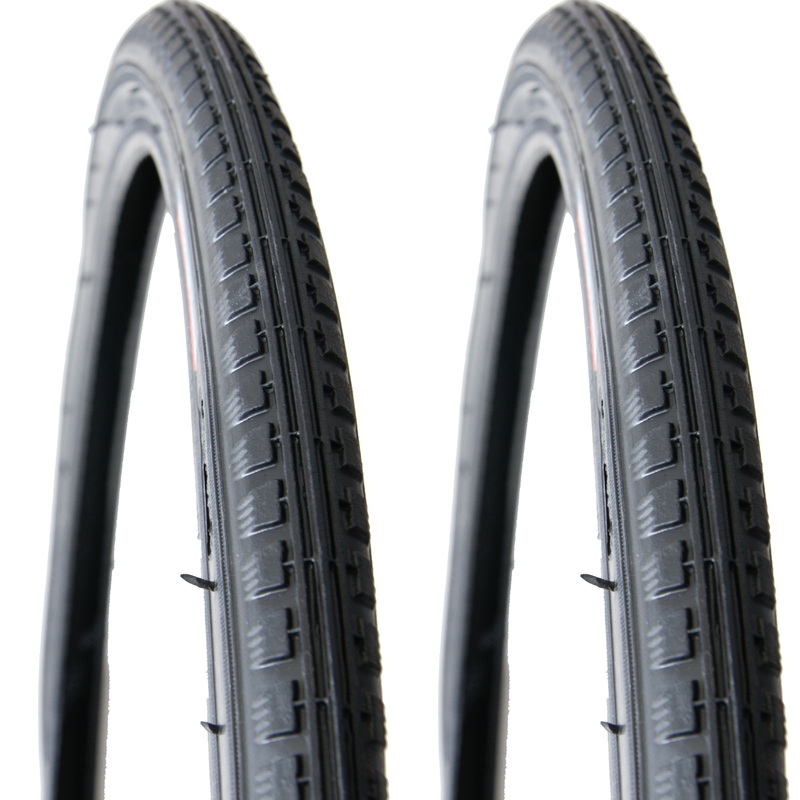 Pair (2) 26 x 1-3-8 3mm Anti-Puncture Black Semi Slick Roadster Tyres