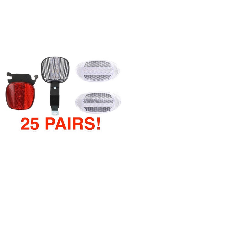 JOB LOT 25 SETS FULL BIKE REFLECTOR FRONT,REAR, BRACKETS,WHEEL REFLECTORS SAFETY