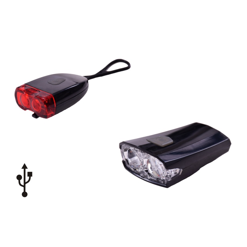 Ammaco High Power Front & Rear Lights Set LED USB Charge Cycling Bike Safety Set